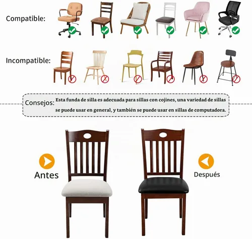 Vista 6 de Fuloon Fundas de asiento para sillas de comedor 4 piezas, funda de cojín de asiento de cuero sintético sólido impermeable y resistente al aceite Pu