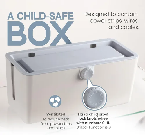 Vista 2 de KinderSense Caja de organización de cables – Organizador de cables con cerradura a prueba de niños – Ocultador de cables para ocultar cables, tiras