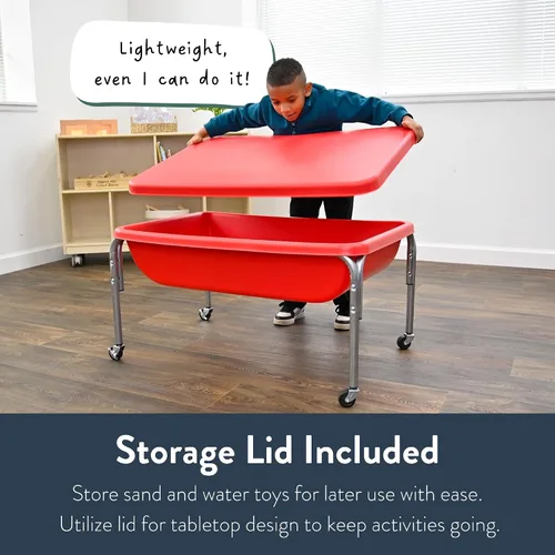 Vista 6 de Mesa sensorial mediana con tapa de Children's Factory – 18" de altura, caja de arena con tapa, mesa de agua para niños, rojo