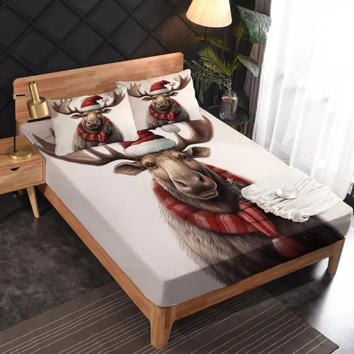 Vista 2 de Sábanas de alce de Navidad tamaño individual – Sábanas de cama de animales del bosque, microfibra suave, bolsillo profundo, sábanas y fundas
