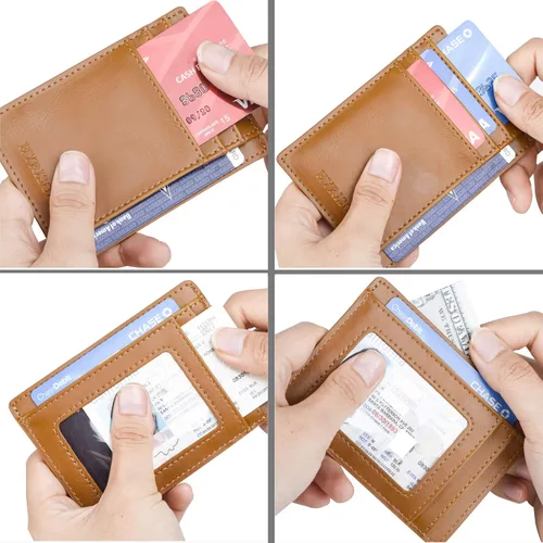 Vista 6 de HYRISON Cartera de piel con bolsillo frontal minimalista para hombres y mujeres, con bloqueo RFID