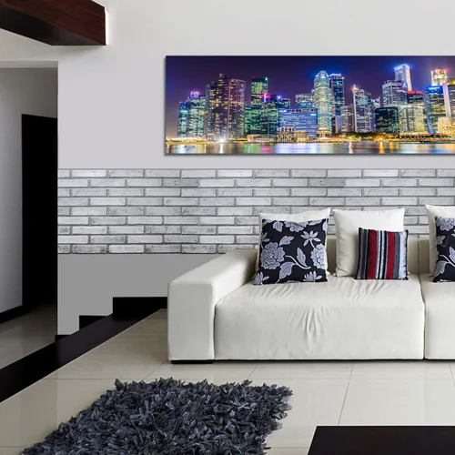 Vista 2 de Dundee Deco PG7063 Ladrillo sintético gris hueso, 3.2 pies x 1.6 pies, panel de pared 3D de PVC, decoración de paneles de pared de diseño