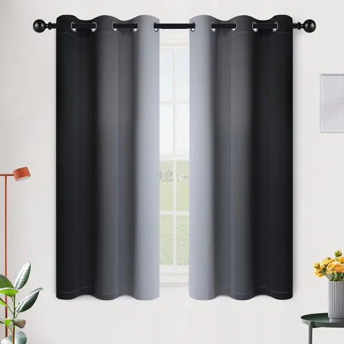 Vista 109 de SimpleHome Cortinas degradadas degradadas para oscurecer la habitación de 36 pulgadas de largo para dormitorio, con ojales y bloqueo de luz Negro