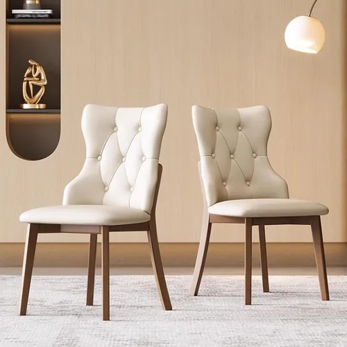 Vista 29 de Juego de sillas de comedor, sillas rústicas de cocina, silla de comedor tapizada con cojín grueso, silla de sala de estar con marco de madera beige