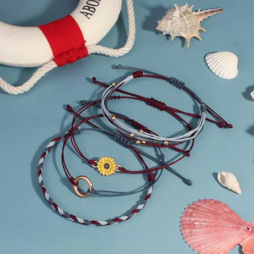 Vista 5 de Pulsera de cuerda trenzada hecha a mano con diseño de girasol para adolescentes y mujeres