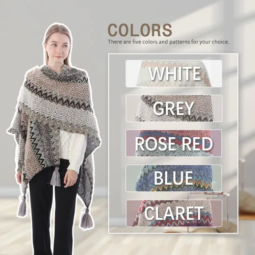 Vista 6 de Capa tipo poncho de punto para mujer, cárdigan de punto con flecos para otoño e invierno