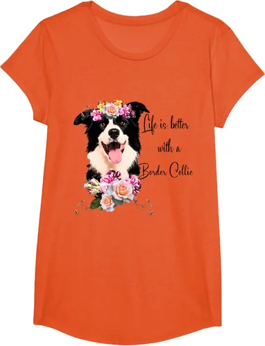 Vista 42 de Life is Better With a Border Collie - Camiseta de perro lindo con flores, gris, S Gris Oscuro