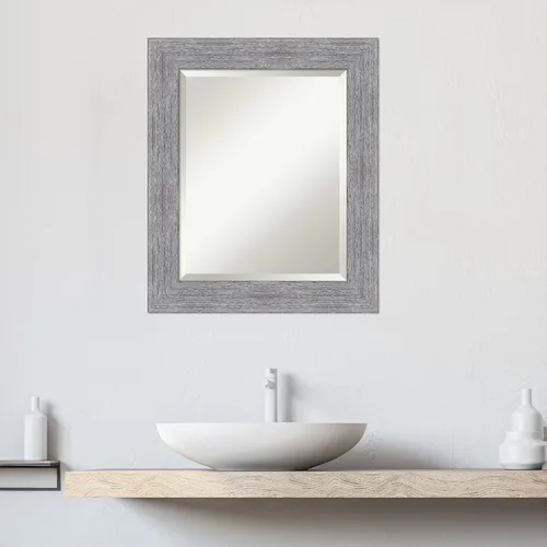 Vista 6 de Amanti Art Espejo de baño gris para sobre el fregadero, espejo rectangular gris rústico de corteza de 25 x 21 pulgadas, marco rústico de campo