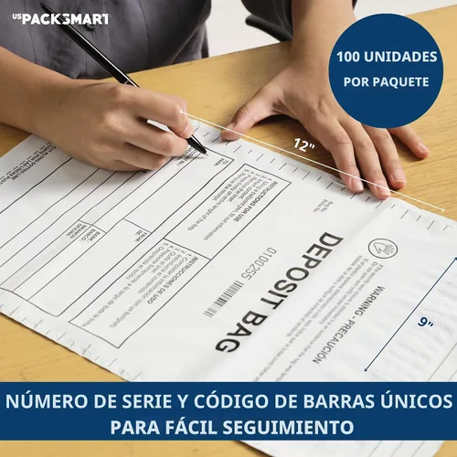 Vista 4 de Bolsas de plástico opacas de 9 x 12 pulgadas Depósitos bancarios seguros, manejo de efectivo o transporte seguro de divisas Códigos de barras