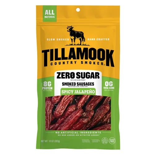 Vista 12 de Tillamook Country Smoker - Salchichas ahumadas aptas para dietas cetogénicas, sin azúcar, sabor original, 10 onzas