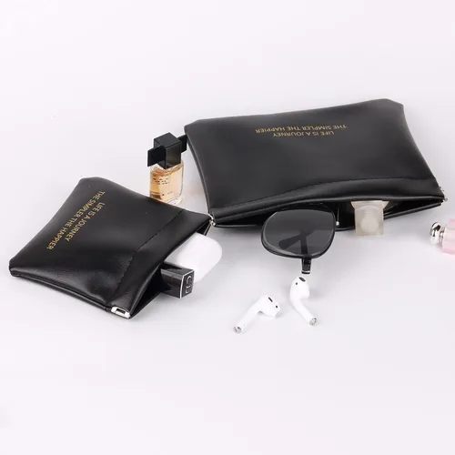 Vista 3 de Leznazik Monedero de cuero para apretar monedero, gafas de sol, joyería, auriculares, cosméticos, cambio, soporte para hombres y mujeres, juego de 2