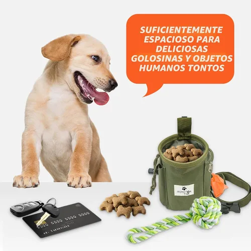 Vista 6 de INSPECTOR TAIL Bolsa de golosinas para perros con cordón para evitar derrames, bolsa de 2 tazas Manos libres con 4 formas de llevar bolsa