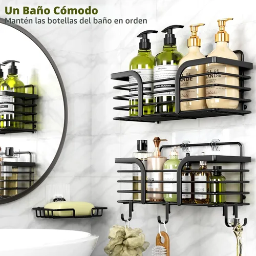 Vista 3 de Yougai Organizador de Ducha, Organizador de Ducha con Soporte para Jabón y Ganchos, Estantes de Ducha a Prueba de Óxido, Organizadores de Baño sin