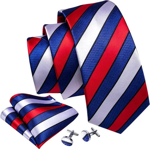 Vista 275 de Barry.Wang Juego de corbatas para hombre, corbata de seda a rayas, tejido a cuadros, gemelos formales, negocios, boda