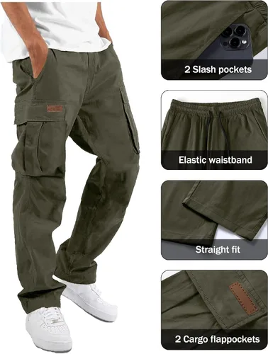 Vista 3 de PLEPAN Men's Casual Cargo Pants Drawstring Hiking Pants Workout Tactical Joggers Sweatpants for Men