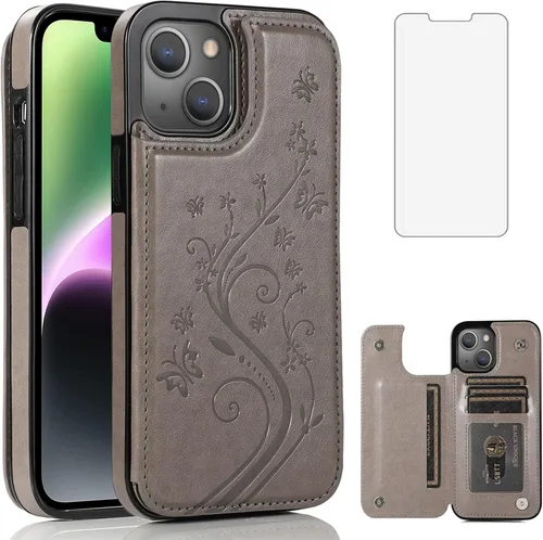Vista 7 de Funda compatible con iPhone 15 Plus de 6.7 pulgadas con protector de pantalla de vidrio templado y tarjetero con soporte para tarjetero, funda