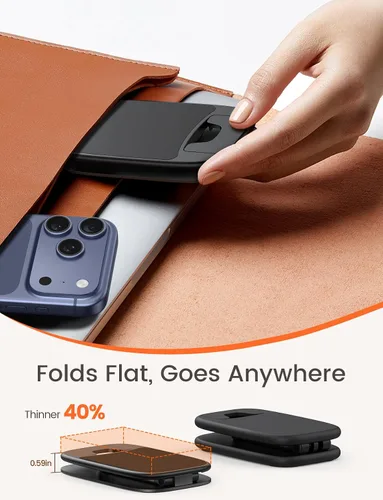 Vista 2 de Lamicall - Soporte de teléfono ultrafino para escritorio, soporte plegable para teléfono celular, altura ajustable, base pesada resistente, funda