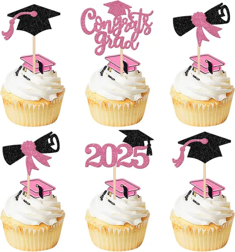Vista 26 de 24 piezas 2026 temáticas de graduación 2026 decoraciones para cupcakes con purpurina clase de 2026 Diploma Congrats 2026 Tapa de graduación