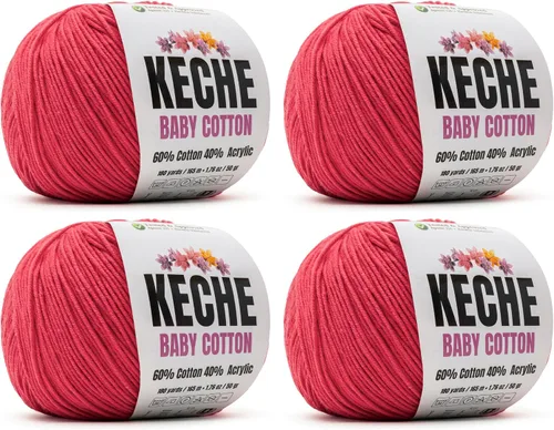 Vista 123 de Keche Hilo de Algodón, 60% Algodón 40% Hilo Acrílico, Hilo de Algodón Suave para Crochet y Tejer, Hilo Amigurumi 1 Madeja/Bola 1.76 Oz (50g) / 180