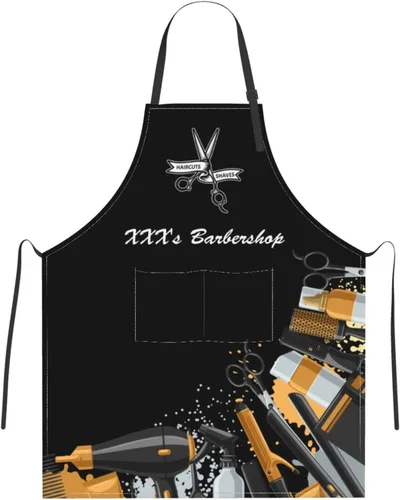 Vista 8 de Delantal de peluquería personalizado para hombres y mujeres, delantal de peluquería personalizado con bolsillos, delantal personalizado