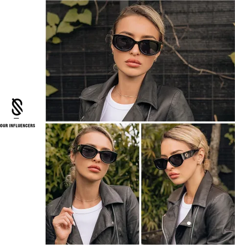 Vista 2 de SOJOS Gafas de sol para mujer, retro, ojo de gato, rectángulo, grueso, elegante, para mujer, con protección UV, SJ2264