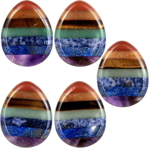 Vista 3 de SUNYIK Piedra de preocupación del pulgar de 7 chakras en forma de lágrima