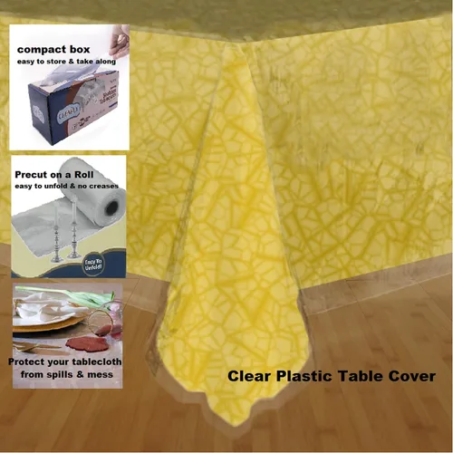 Vista 7 de Protector de mantel de plástico desechable extra grueso, funda de mesa transparente para fiestas, almuerzo, cena, picnic, 70 x 108 pulgadas, 2 mil.