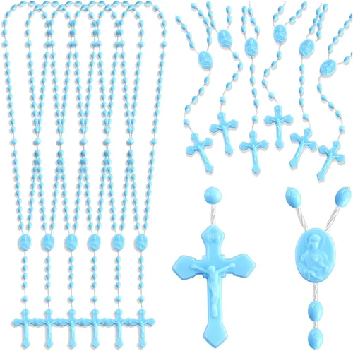 Vista 9 de 12 cuentas de rosario de plástico negro, collares de rosarios católicos a