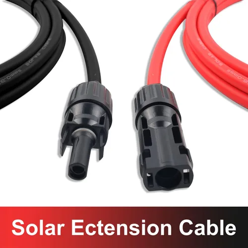 Vista 6 de Cable de extensión solar de un par (20 pies 10 AWG) Cable de panel solar con conectores hembra y macho (20 pies rojo + 20 pies negro)