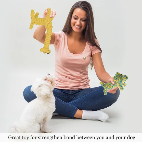 Vista 3 de SunGrow Cuerdas de algodón con nudo de jirafa para cachorros y hurones, artículos masticables tejidos a mano para perros de razas pequeñas