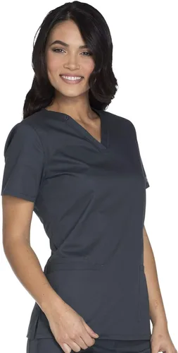Vista 5 de Cherokee WW630 - Camiseta médica moderna y clásica con cuello en V para mujer, con 3 bolsillos, elástica en 2 direcciones, tela ultrasuave