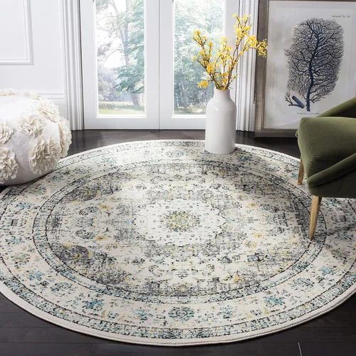 Vista 30 de SAFAVIEH Evoke Collection EVK220B Medallón oriental shabby chic de 2'2" x 4', color gris/dorado, no desprende pelusa, alfombra de acento para sala
