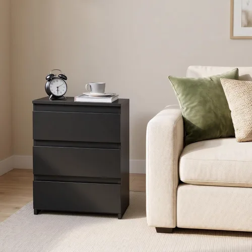 Vista 9 de Yaheetech - Mesita de noche pequeña con 3 cajones, cómoda de almacenamiento para dormitorio, color negro