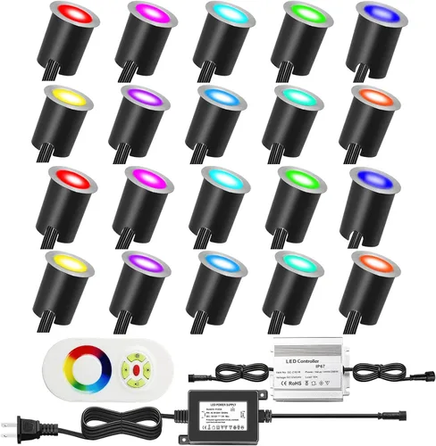 Vista 19 de Kits de luces LED empotrables para cubierta con carcasa protectora, iluminación LED de paisaje al aire libre IP67 impermeable, CC 12 V de bajo Azul