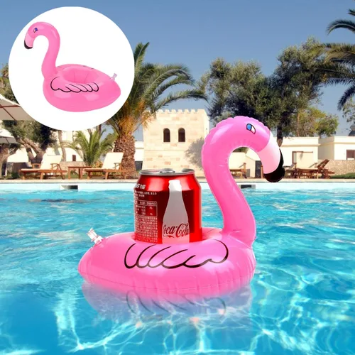 Vista 6 de Portavasos inflable de flamenco, paquete de 21 flotadores de piscina, portavasos flotantes inflables para fiestas en la piscina