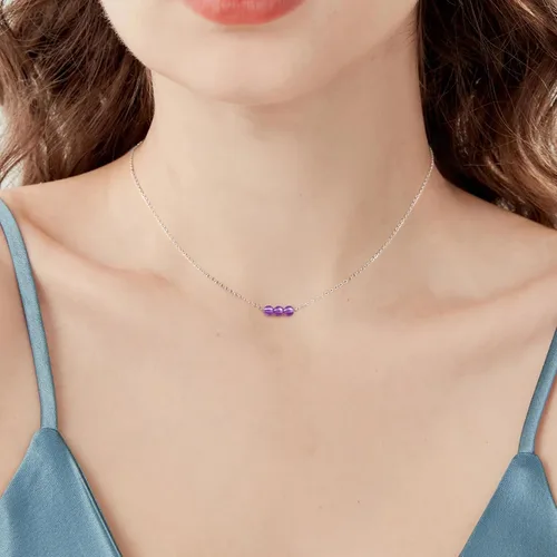 Vista 4 de Metzakka Sterling Silver Birthstone Choker Necklace, Handmade with 3 Dainty Real Healing Birthstone for Women Birthday Gifts