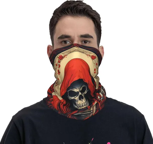 Vista 2 de CASGTNZ skull angel grim reaper Death Abstract red Neck Gaiter Face Cover Balaclava Gaiter Mask for Men Women Bandana for Motorcycle Cycling Riding