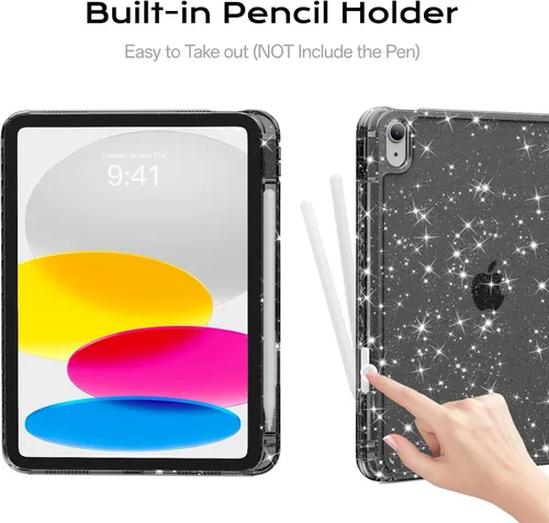 Vista 7 de Funda compatible con iPad de 11ª y 10ª generación de 11 pulgadas 2025/10.9 pulgadas 2022, parte trasera transparente brillante con soporte