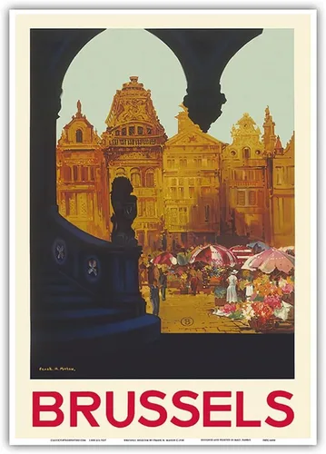 Vista 10 de Brussels Belgium - The Grand Place - Belgian National Railways - Vintage Travel Poster by Frank H. Mason c.1930 - Master Art Print (Unframed) 6in x