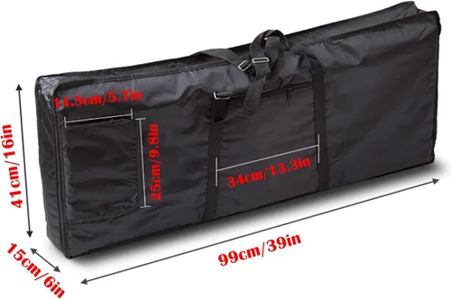 Vista 4 de Funda para piano eléctrico de 39 pulgadas con 61 notas, acolchada con algodón de 0.236 in, correa de viaje ajustable para el hombro y bolsillo