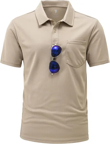Vista 16 de BGOWATU Polo de golf para hombre, manga corta, cuello para tenis al aire libre Verde militar
