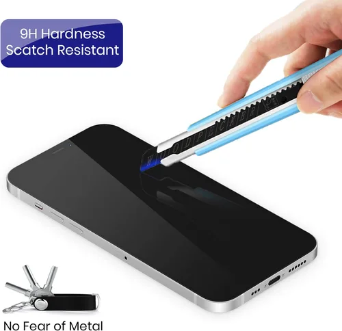 Vista 4 de Protector de pantalla de vidrio de privacidad de 4 vías de 360° diseñado para iPhone 13 [6.1 pulgadas], paquete de 2 + protector de lente de cámara