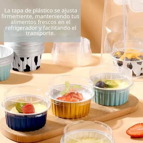 Vista 4 de Mini tazas de papel de aluminio para hornear cupcakes con tapas (40 piezas, 5 oz), forros redondos de papel de aluminio para cupcakes, moldes