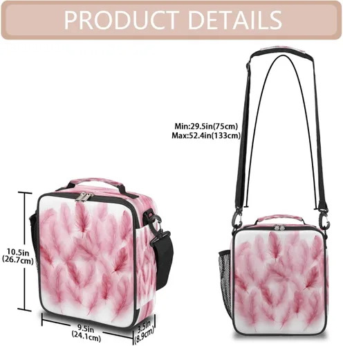 Vista 3 de Flamingo Feather Pattern Kids Lunch Bag, Insulated Lunch Box for School Reusable Lunch Tote with Shoulder Strap Leakproof Waterproof for Boys Girls