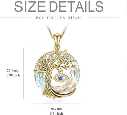 Vista 6 de TOUPOP Evil Eye Necklace 925 Sterling Silver Tree of Life Circle Crystal Pendant Necklace Protection Jewelry Amulet Christmas Gifts for Women Her