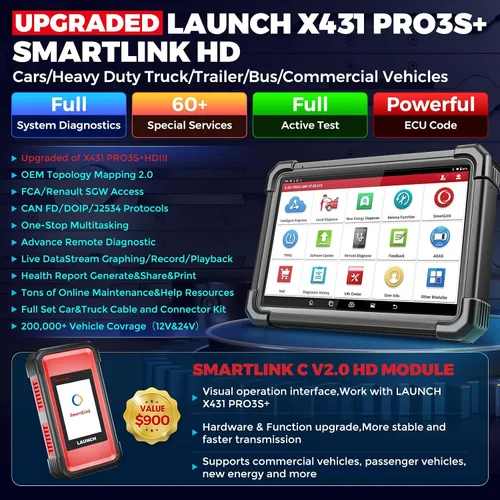 Vista 8 de LAUNCH - Escáner X431 PRO3S+Smartlink HD para camiones de diésel o gasolina, herramienta de diagnóstico bidireccional con reprogramación J2534, mapa