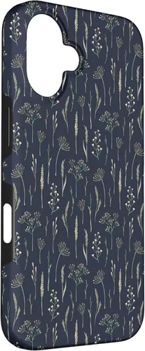 Vista 3 de Funda neutra Boho Dry Wildflower Meadow Botanical (azul marino) para iPhone 16