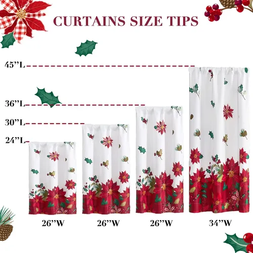 Vista 2 de SHINELAND Cortinas de cocina de Navidad, flor de pascua roja, cortina térmica corta para ventanas pequeñas, cortinas de Navidad para cocina, 45