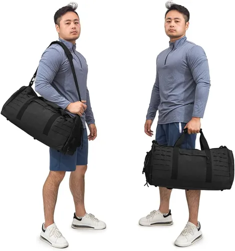 Vista 4 de Bolsa de lona táctica militar de 40 L, bolsa de gimnasio, bolsa deportiva de viaje, entrenamiento de fitness, lona impermeable con compartimento