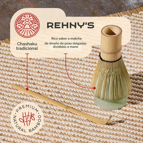 Vista 6 de Rehny's Juego de batidor Matcha Juego completo de matcha verde con cuenco en forma de corazón, batidor de bambú, soporte, tamiz de acero